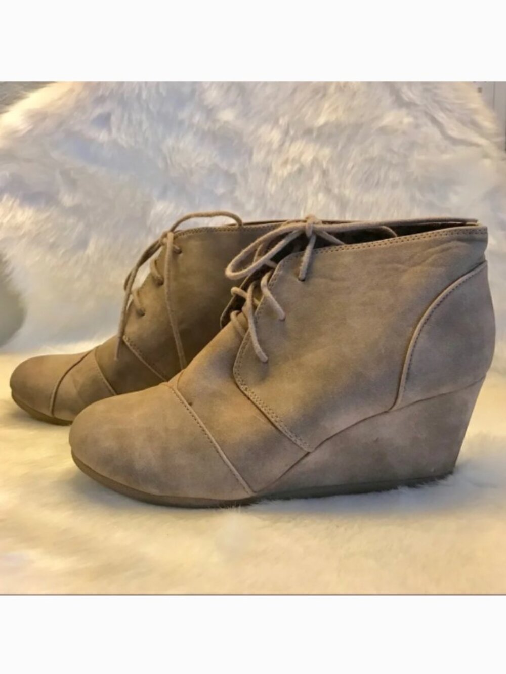 Light Brown Lace Up Faux Suede Ankle Booties 9